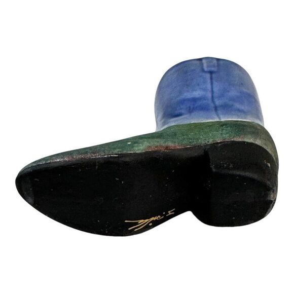 Jeremy Diller Raku Pottery Cowboy Boot Vase Signed Planter Southwest Decor Blue - Picture 7 of 7
